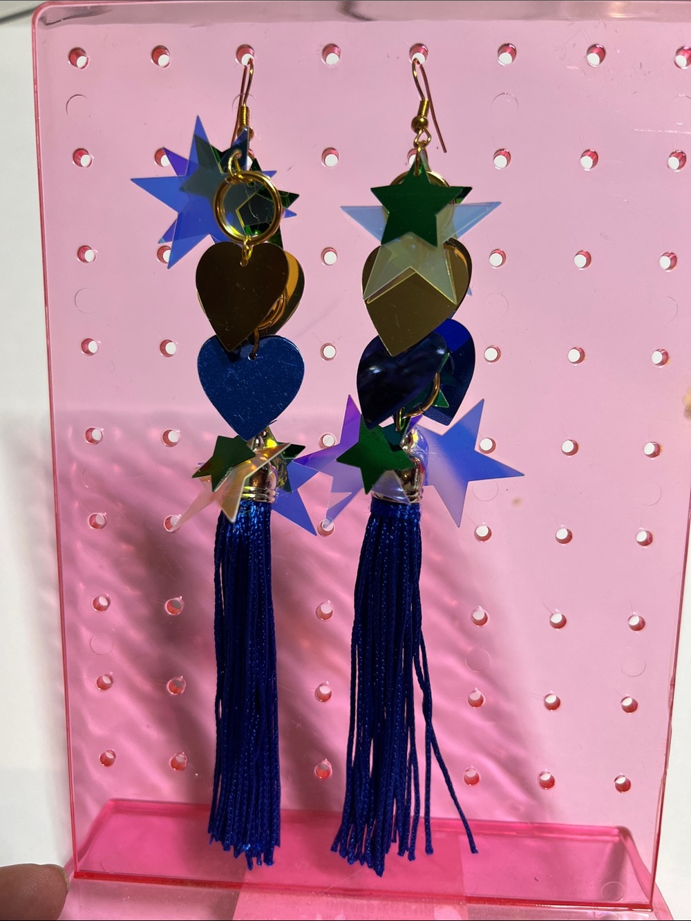 Colorful Star & Heart Tassel Drop Earrings - Blue